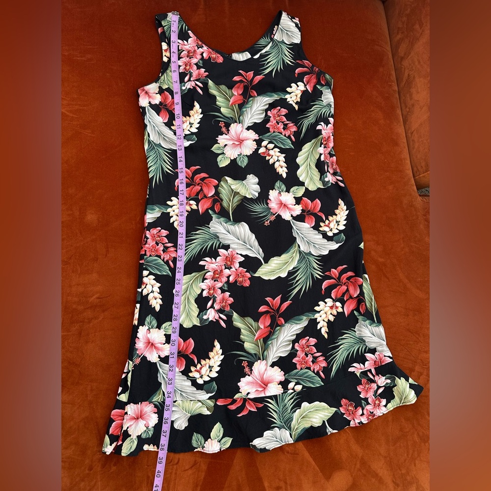 Young Hawaii Vintage Tropical Black Green Red Pink Floral Dress Made In Hawaii M - Picture 8 of 12